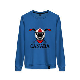 Женский свитшот хлопок с принтом Canada (Канадский хоккей) , 100% хлопок | прямой крой, круглый вырез, на манжетах и по низу широкая трикотажная резинка  | canada | канадский | клюшка | спорт | хоккей | шайба