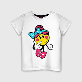 Детская футболка хлопок с принтом Девочка смайл , 100% хлопок | круглый вырез горловины, полуприлегающий силуэт, длина до линии бедер | Тематика изображения на принте: девочка смайл | милашка | смайл | смайлик