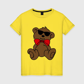 Женская футболка хлопок с принтом Плюшевый мишка в очках , 100% хлопок | прямой крой, круглый вырез горловины, длина до линии бедер, слегка спущенное плечо | teddy bear | бант | девушкам | мишка | плюшевый мишка в очках