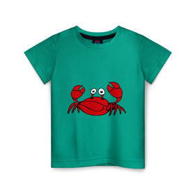 Детская футболка хлопок с принтом Краб , 100% хлопок | круглый вырез горловины, полуприлегающий силуэт, длина до линии бедер | еда | животные | краб | море | пляж | рак