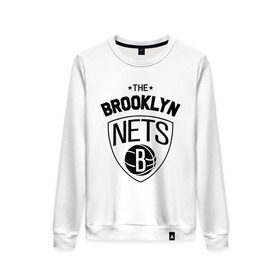Женский свитшот хлопок с принтом The Brooklyn Nets , 100% хлопок | прямой крой, круглый вырез, на манжетах и по низу широкая трикотажная резинка  | Тематика изображения на принте: бруклин