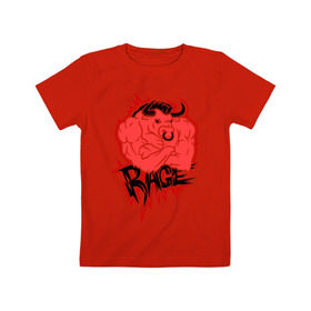 Детская футболка хлопок с принтом Rage (Ярость) , 100% хлопок | круглый вырез горловины, полуприлегающий силуэт, длина до линии бедер | Тематика изображения на принте: bull | rage | бык | качок | силовой | спорт | ярость