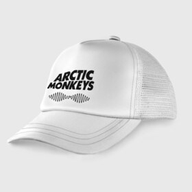 Детская кепка тракер с принтом Arctic monkeys wave , Козырек - 100% хлопок. Кепка - 100% полиэстер, Задняя часть - сетка | универсальный размер, пластиковая застёжка | Тематика изображения на принте: arctic monkeys
