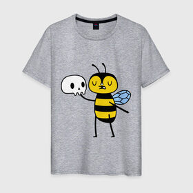 Мужская футболка хлопок с принтом Пчелка Гамлет , 100% хлопок | прямой крой, круглый вырез горловины, длина до линии бедер, слегка спущенное плечо. | быть | вопрос | гамлет | не быть | пчела | череп | шекспир