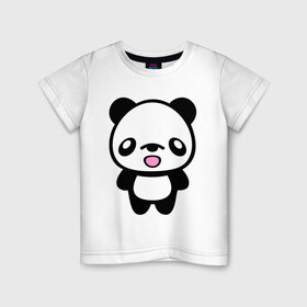 Детская футболка хлопок с принтом Маленькая пандочка , 100% хлопок | круглый вырез горловины, полуприлегающий силуэт, длина до линии бедер | Тематика изображения на принте: панда