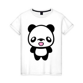 Женская футболка хлопок с принтом Маленькая пандочка , 100% хлопок | прямой крой, круглый вырез горловины, длина до линии бедер, слегка спущенное плечо | Тематика изображения на принте: панда