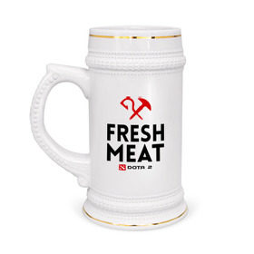 Кружка пивная с принтом Fresh meat ,  керамика (Материал выдерживает высокую температуру, стоит избегать резкого перепада температур) |  объем 630 мл | Тематика изображения на принте: dota | fresh | meat | pudge | дота | мясо | пудж | свежее