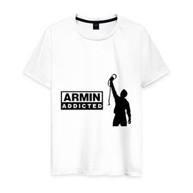 Мужская футболка хлопок с принтом Armin addicted , 100% хлопок | прямой крой, круглый вырез горловины, длина до линии бедер, слегка спущенное плечо. | addicted | buuren | van | аrmin