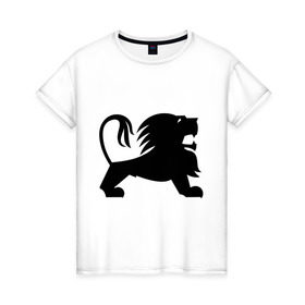 Женская футболка хлопок с принтом Лев , 100% хлопок | прямой крой, круглый вырез горловины, длина до линии бедер, слегка спущенное плечо | зверь | лев | силуэт | царь