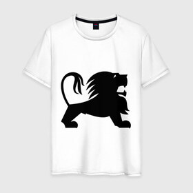 Мужская футболка хлопок с принтом Лев , 100% хлопок | прямой крой, круглый вырез горловины, длина до линии бедер, слегка спущенное плечо. | зверь | лев | силуэт | царь