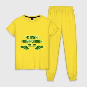 Женская пижама хлопок с принтом Anzhi Makhachkala , 100% хлопок | брюки и футболка прямого кроя, без карманов, на брюках мягкая резинка на поясе и по низу штанин | анжи