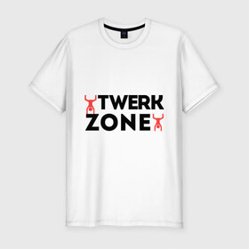 Мужская футболка премиум с принтом Twerk zone , 92% хлопок, 8% лайкра | приталенный силуэт, круглый вырез ворота, длина до линии бедра, короткий рукав | Тематика изображения на принте: twerc | twerk | twerk dance | twerk it | twerk team | twerk zone | тверк | тверк денс