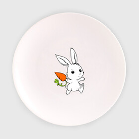 Тарелка с принтом Зайка с морковкой , фарфор | диаметр - 210 мм
диаметр для нанесения принта - 120 мм | Тематика изображения на принте: белый | зайка | заяц | кролик | милый | морковь