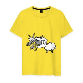 Мужская футболка хлопок с принтом Волк и овечка , 100% хлопок | прямой крой, круглый вырез горловины, длина до линии бедер, слегка спущенное плечо. | баран | внезапно | волк | ловушка | овечка | овца
