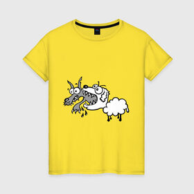 Женская футболка хлопок с принтом Волк и овечка , 100% хлопок | прямой крой, круглый вырез горловины, длина до линии бедер, слегка спущенное плечо | баран | внезапно | волк | ловушка | овечка | овца