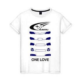 Женская футболка хлопок с принтом One love subaru , 100% хлопок | прямой крой, круглый вырез горловины, длина до линии бедер, слегка спущенное плечо | logo | one love | sti | subaru | авто | лого | субарик | субару
