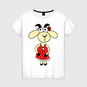 Женская футболка хлопок с принтом Козочка , 100% хлопок | прямой крой, круглый вырез горловины, длина до линии бедер, слегка спущенное плечо | 2015 | баран | барашек | коза | козочка | новый год | овечка | овца | рога | рождество | роза