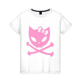 Женская футболка хлопок с принтом Плохая киска , 100% хлопок | прямой крой, круглый вырез горловины, длина до линии бедер, слегка спущенное плечо | бант | киса | кости | кошка | череп