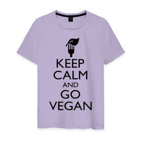 Мужская футболка хлопок с принтом Keep calm and go vegan , 100% хлопок | прямой крой, круглый вырез горловины, длина до линии бедер, слегка спущенное плечо. | keep calm | vegan | веган | вегетарианец | сохраняй спокойствие
