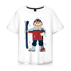 Мужская футболка хлопок Oversize с принтом Лыжник , 100% хлопок | свободный крой, круглый ворот, “спинка” длиннее передней части | лыжи | лыжник | палки | снег | снежинки | спорт