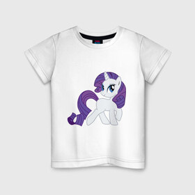 Детская футболка хлопок с принтом Пони Рарити , 100% хлопок | круглый вырез горловины, полуприлегающий силуэт, длина до линии бедер | Тематика изображения на принте: my little pony | пони | рарити