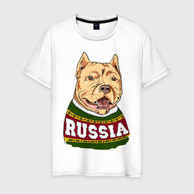 Мужская футболка хлопок с принтом Собака made in Russia , 100% хлопок | прямой крой, круглый вырез горловины, длина до линии бедер, слегка спущенное плечо. | 