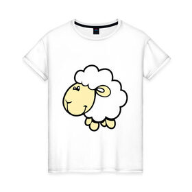 Женская футболка хлопок с принтом Овечка , 100% хлопок | прямой крой, круглый вырез горловины, длина до линии бедер, слегка спущенное плечо | 2015 | new year | новый год | овца