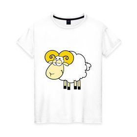 Женская футболка хлопок с принтом Барашек , 100% хлопок | прямой крой, круглый вырез горловины, длина до линии бедер, слегка спущенное плечо | 2015 | new year | баран | барашек | новый год | овечка | овца