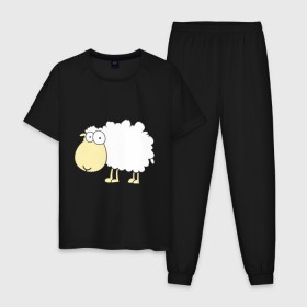 Мужская пижама хлопок с принтом Милая овечка , 100% хлопок | брюки и футболка прямого кроя, без карманов, на брюках мягкая резинка на поясе и по низу штанин
 | Тематика изображения на принте: 2015 | new year | новый год | овечка | овца