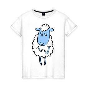 Женская футболка хлопок с принтом Милая овечка , 100% хлопок | прямой крой, круглый вырез горловины, длина до линии бедер, слегка спущенное плечо | 2015 | new year | коза | новый год | овца