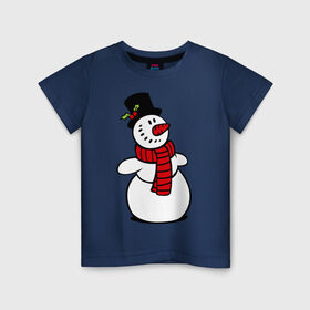 Детская футболка хлопок с принтом Весёлый снеговик , 100% хлопок | круглый вырез горловины, полуприлегающий силуэт, длина до линии бедер | Тематика изображения на принте: new year | новый год | рождество | снеговик