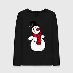 Женский лонгслив хлопок с принтом Весёлый снеговик , 100% хлопок |  | new year | новый год | рождество | снеговик