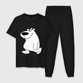 Мужская пижама хлопок с принтом Веселый белый медведь , 100% хлопок | брюки и футболка прямого кроя, без карманов, на брюках мягкая резинка на поясе и по низу штанин
 | Тематика изображения на принте: new year | белый | медведь | северный полюс