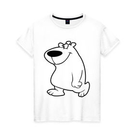 Женская футболка хлопок с принтом Веселый белый медведь , 100% хлопок | прямой крой, круглый вырез горловины, длина до линии бедер, слегка спущенное плечо | new year | белый | медведь | северный полюс