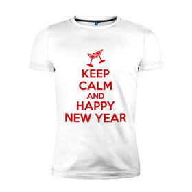Мужская футболка премиум с принтом Keep calm and happy new year , 92% хлопок, 8% лайкра | приталенный силуэт, круглый вырез ворота, длина до линии бедра, короткий рукав | keep calm | new year | новый год | сохраняй спокойствие