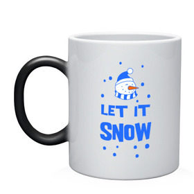 Кружка хамелеон с принтом Снеговик Let it snow , керамика | меняет цвет при нагревании, емкость 330 мл | Тематика изображения на принте: cнеговик | let it snow | зима | новый год | снег