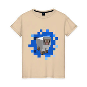 Женская футболка хлопок с принтом Minecraft sheep , 100% хлопок | прямой крой, круглый вырез горловины, длина до линии бедер, слегка спущенное плечо | майнкрафт | овечка