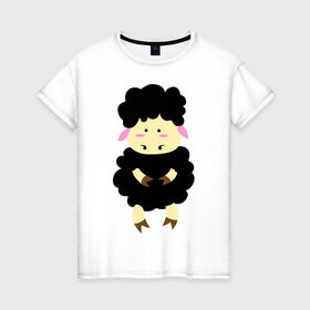 Женская футболка хлопок с принтом Барашек , 100% хлопок | прямой крой, круглый вырез горловины, длина до линии бедер, слегка спущенное плечо | 2015 | бараны | животные | овечки | приколы | символ года | ягнята