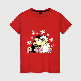 Женская футболка хлопок с принтом Барашки , 100% хлопок | прямой крой, круглый вырез горловины, длина до линии бедер, слегка спущенное плечо | барашек | год козы новый год | любовь | овечка | снежинка