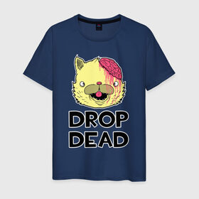 Мужская футболка хлопок с принтом Drop Dead Cat , 100% хлопок | прямой крой, круглый вырез горловины, длина до линии бедер, слегка спущенное плечо. | Тематика изображения на принте: 