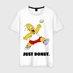 Мужская футболка хлопок с принтом Гомер Симпсон - Только пончик , 100% хлопок | прямой крой, круглый вырез горловины, длина до линии бедер, слегка спущенное плечо. | гомер