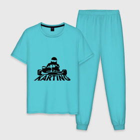Мужская пижама хлопок с принтом Картинг , 100% хлопок | брюки и футболка прямого кроя, без карманов, на брюках мягкая резинка на поясе и по низу штанин
 | дрифт