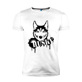 Мужская футболка премиум с принтом Хаски (Husky) , 92% хлопок, 8% лайкра | приталенный силуэт, круглый вырез ворота, длина до линии бедра, короткий рукав | husky | собака | хаски