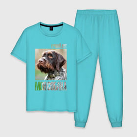 Мужская пижама хлопок с принтом Дратхаар, лучший, друг, собака , 100% хлопок | брюки и футболка прямого кроя, без карманов, на брюках мягкая резинка на поясе и по низу штанин
 | drug | дратхаар | порода | собака