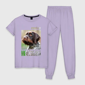 Женская пижама хлопок с принтом Дратхаар, лучший, друг, собака , 100% хлопок | брюки и футболка прямого кроя, без карманов, на брюках мягкая резинка на поясе и по низу штанин | drug | дратхаар | порода | собака