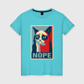 Женская футболка хлопок с принтом Grumpy Cat NOPE , 100% хлопок | прямой крой, круглый вырез горловины, длина до линии бедер, слегка спущенное плечо | grumpy cat | nope