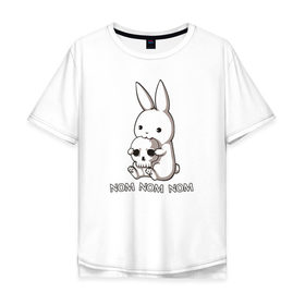 Мужская футболка хлопок Oversize с принтом Кролик с черепом , 100% хлопок | свободный крой, круглый ворот, “спинка” длиннее передней части | Тематика изображения на принте: @ | заяц | картинка | кролик | прикол | череп