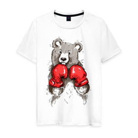 Мужская футболка хлопок с принтом Russia boxing , 100% хлопок | прямой крой, круглый вырез горловины, длина до линии бедер, слегка спущенное плечо. | boxing | бокс | медведь | мишка | перчатки | спорт