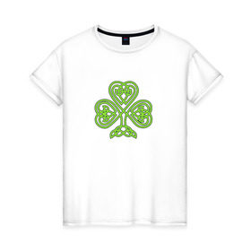 Женская футболка хлопок с принтом Celtic сlover , 100% хлопок | прямой крой, круглый вырез горловины, длина до линии бедер, слегка спущенное плечо | кельтский | клевер