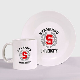 Набор: тарелка + кружка с принтом Стэнфорд , керамика | Кружка: объем — 330 мл, диаметр — 80 мм. Принт наносится на бока кружки, можно сделать два разных изображения. 
Тарелка: диаметр - 210 мм, диаметр для нанесения принта - 120 мм. | stanford | институт | студентам | стэнфорд | университет